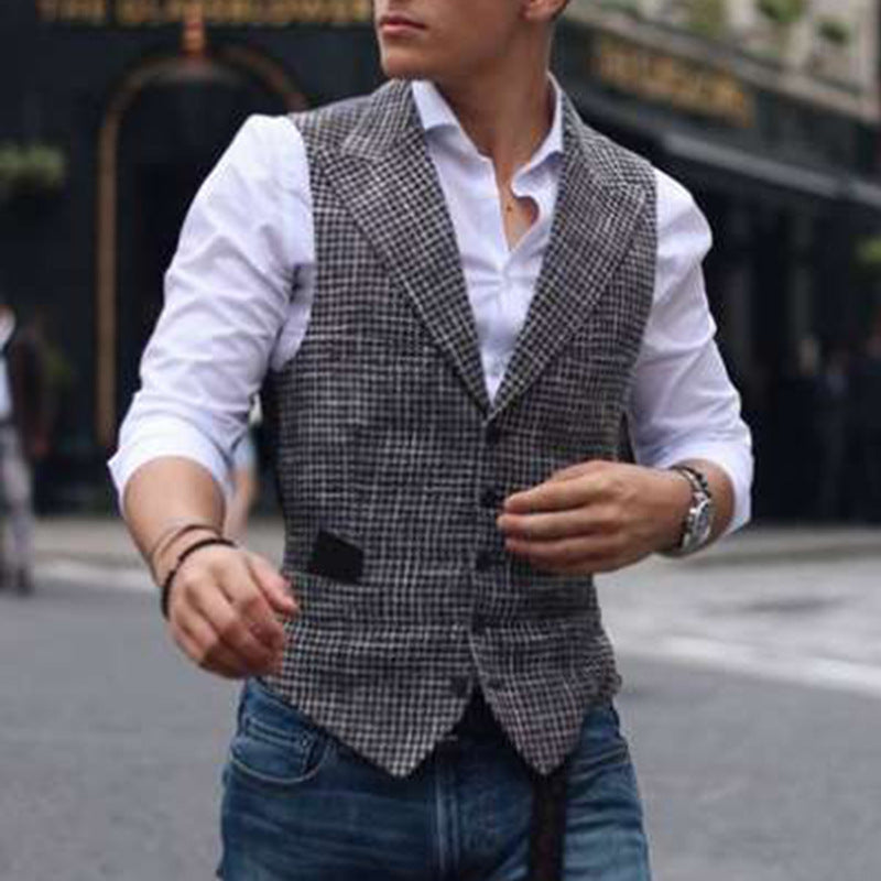 Men's Vest Trendy Plaid Slim Fit Casual Vest Men