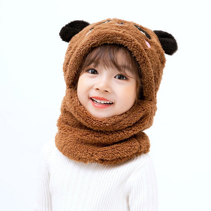 Winter boys and girls bib hat one-piece baby hat ear protection panda head hat