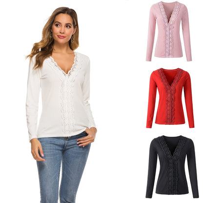 New Lace Long Sleeve Sweater Bottoming Shirt Women's Slim Stretch Top