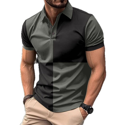 Casual Sports Short Sleeve Color Stitching Turnover Neck Polo Shirt Men Clothing