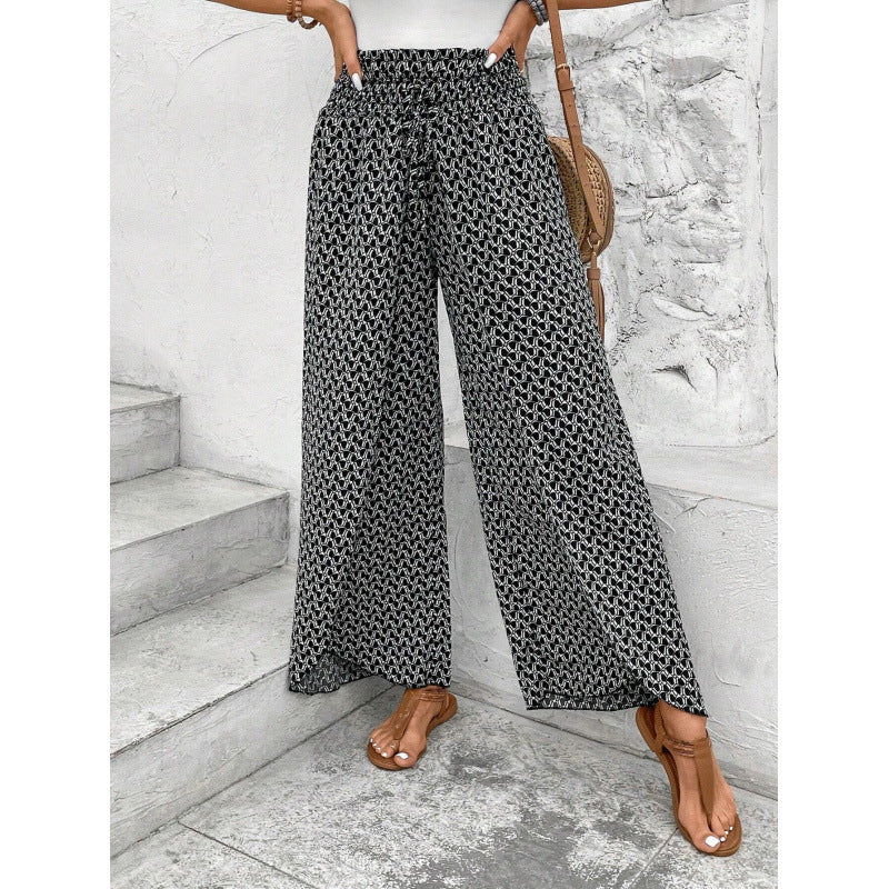 New Fashion All-match Floral Wide-leg Pants