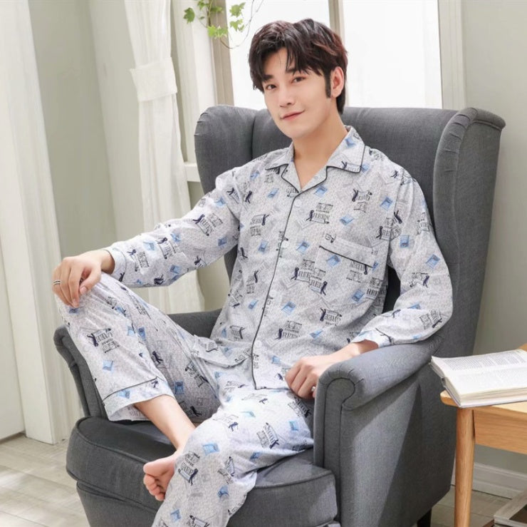 Men's knitted cotton home service suit