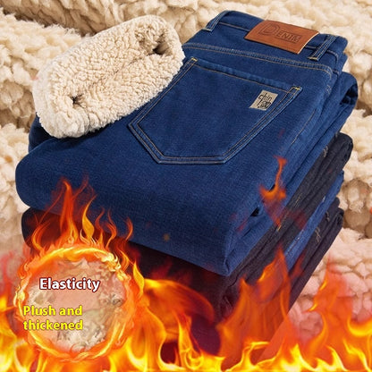 Men's Fleece Addition Denim Trousers Men's Pants