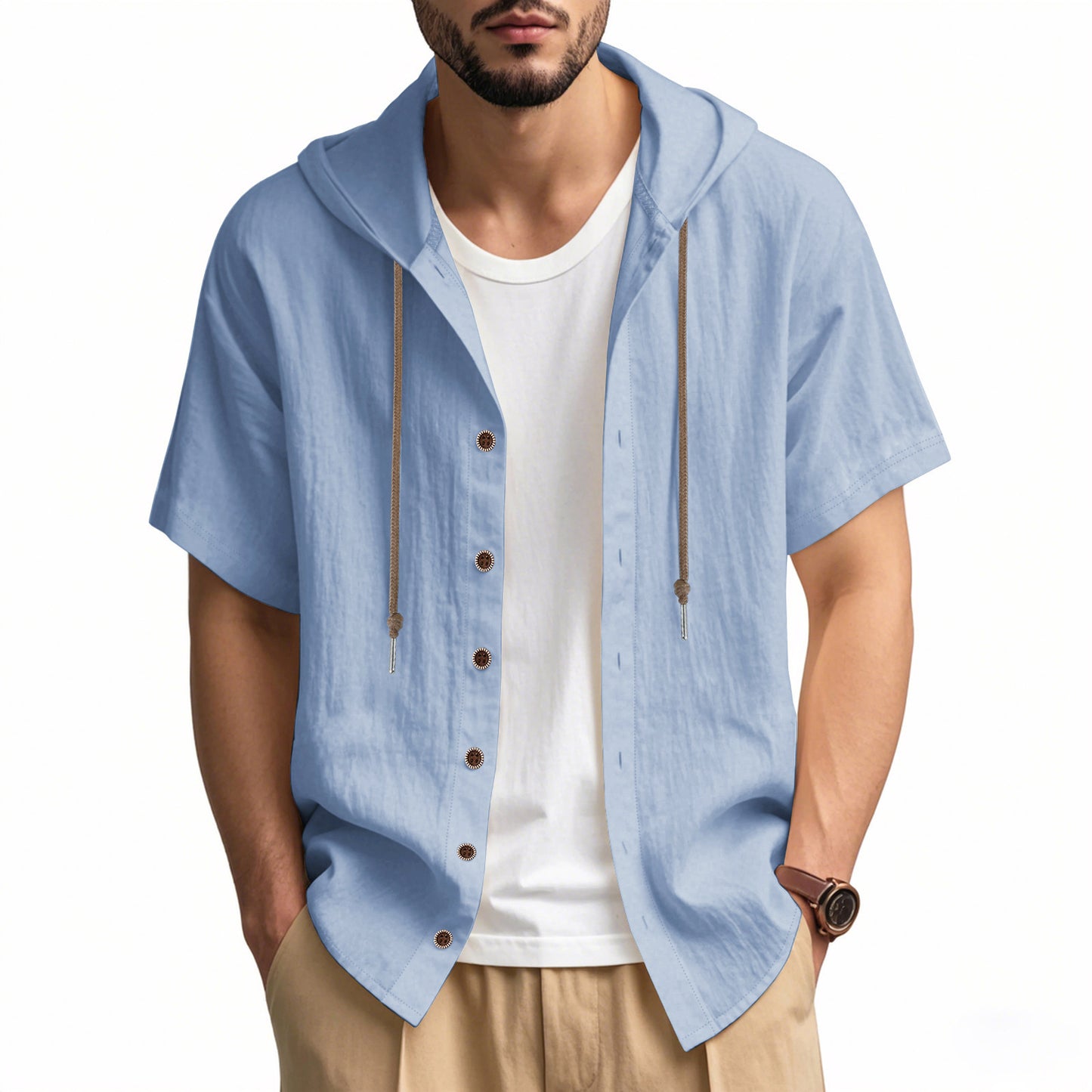 Loose Hooded Short-sleeved Shirt For Men