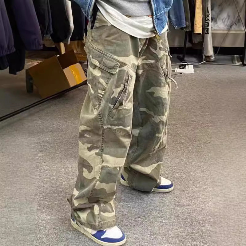 Loose Wide Leg Camouflage Slightly Flared Jeans