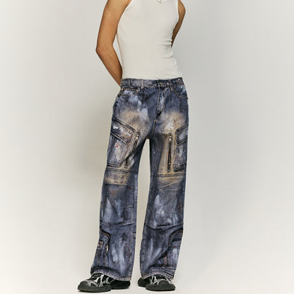 Multi-pocket Inkjet Digital Printing Jeans Men's And Women's Same Pants