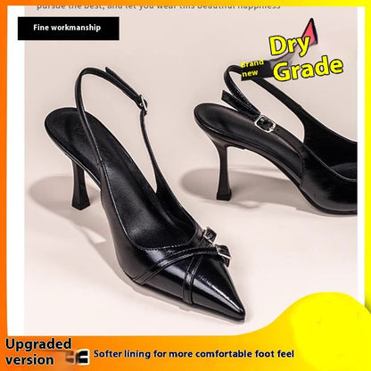 Black Ladies Stiletto Heel Pointed Toe Toe Cap Pumps