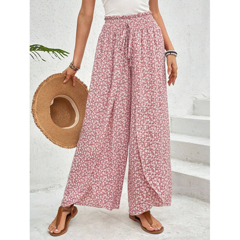 New Fashion All-match Floral Wide-leg Pants