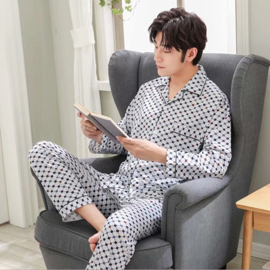 Men's knitted cotton home service suit