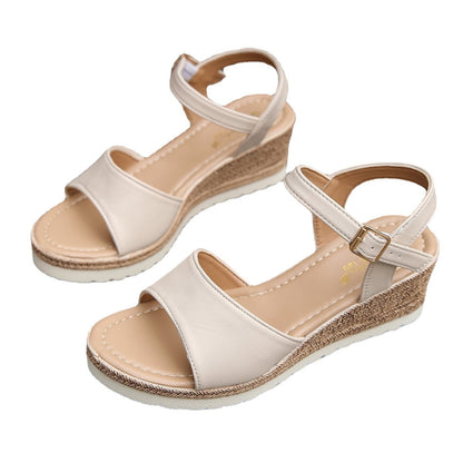 Plus Size Sponge Cake Platform Wedge Peep Toe Buckle Sandals