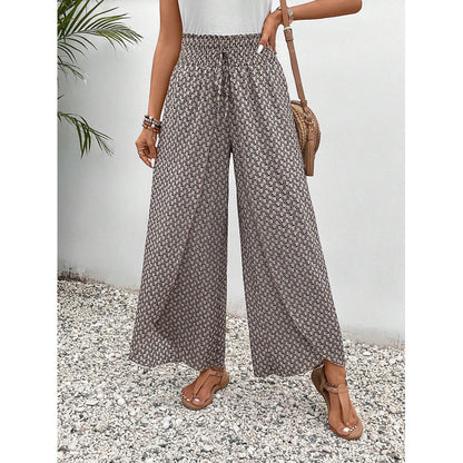 New Fashion All-match Floral Wide-leg Pants