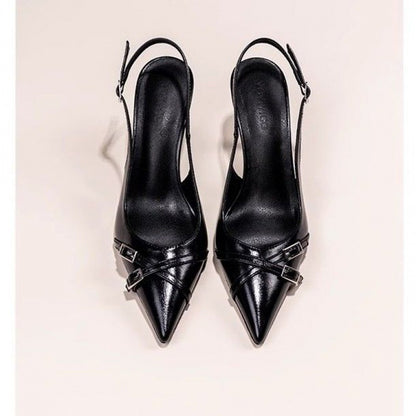 Black Ladies Stiletto Heel Pointed Toe Toe Cap Pumps