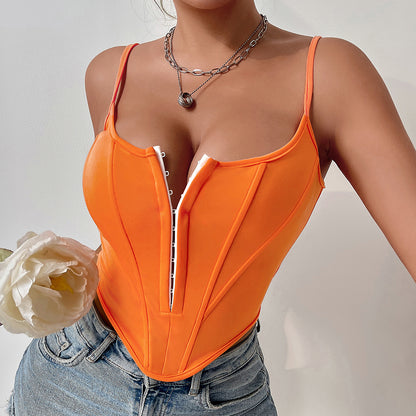 INS Single-breasted Sling Crop Corset Tank Summer Fashion Slim Camisole Vest For Women Clothing