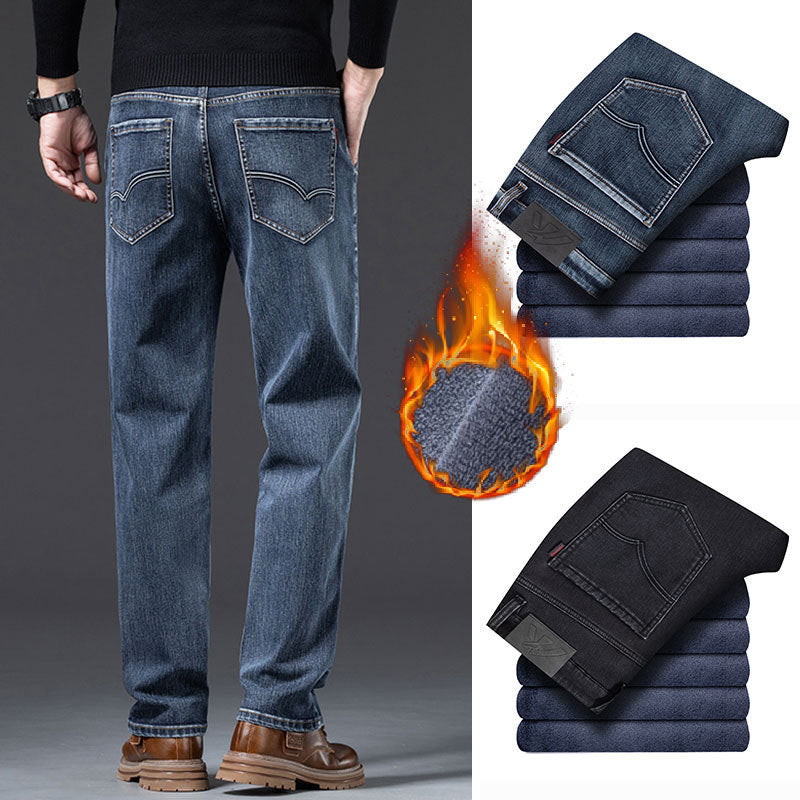 Men's Loose Fleece-lined Straight-leg Trousers