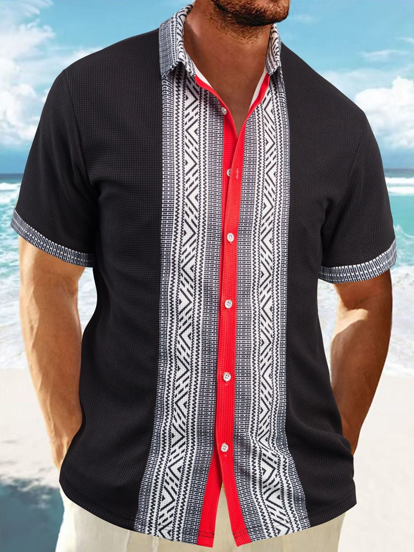 Printed Button Short Sleeve Men