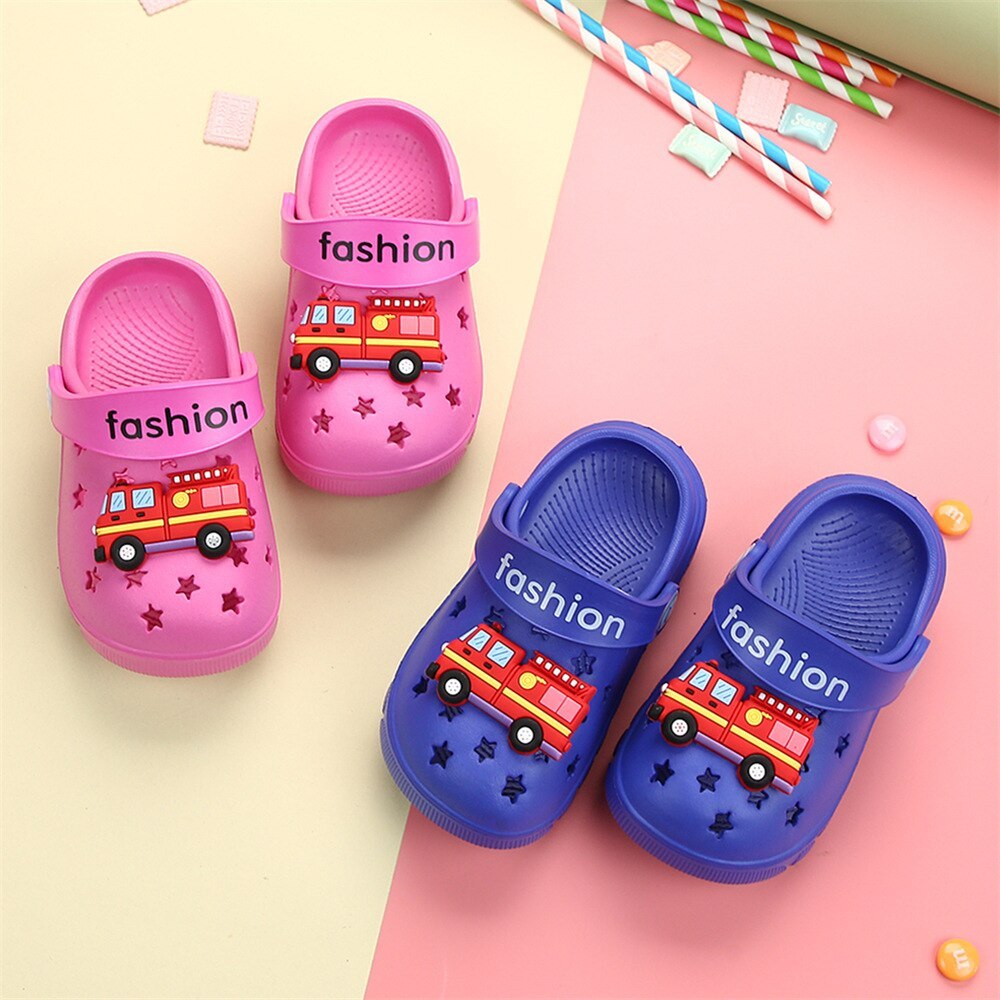 Cartoon Fire Truck Children's Slippers Breathable Non-Slip Sandals And Slippers