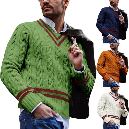 Men's Striped Color Matching Knitted Fashion Tops