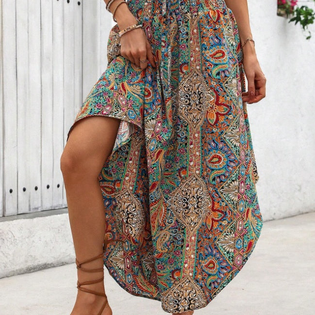 Women Contrast Color Print Random Cut Skirt