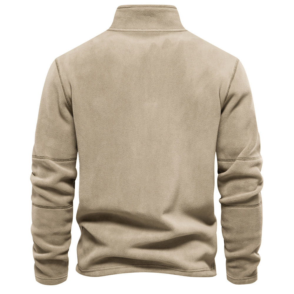 Fashion Personality Stand-collar Zippered Sweatshirt With Fleece Winter Casual Pullover Top Men's Clothing