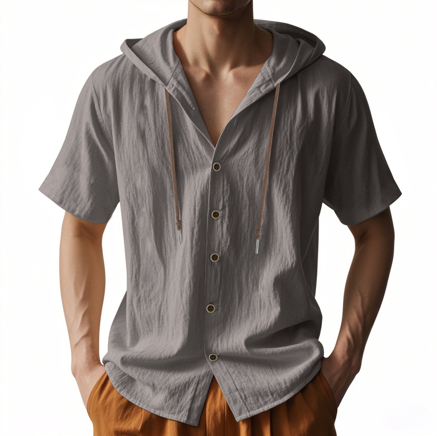 Loose Hooded Short-sleeved Shirt For Men