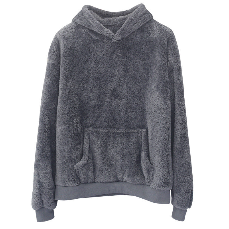 Double-sided Velvet Hooded Sweater Men's Plush Sweatshirt With Pockets