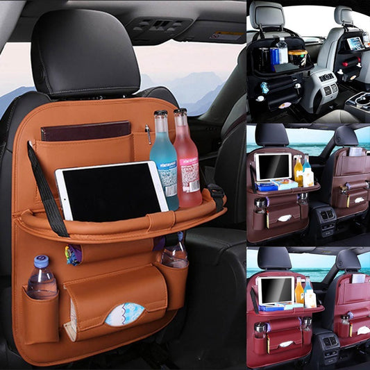 Universal Multifunctional Car Seat Bag with Foldable Table PU Leather Multi-pocket