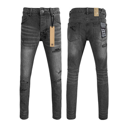 Straight Ripped Stretch American High Street Casual Men's Jeans