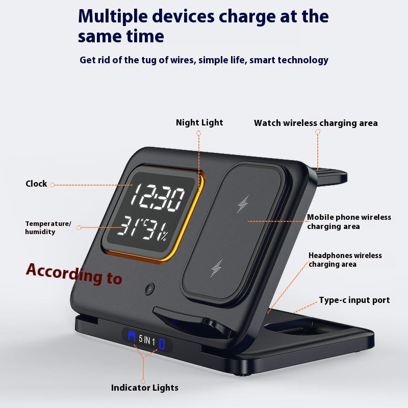 Multi-function Clock Night Light Mobile Phone Wireless Charging Bracket