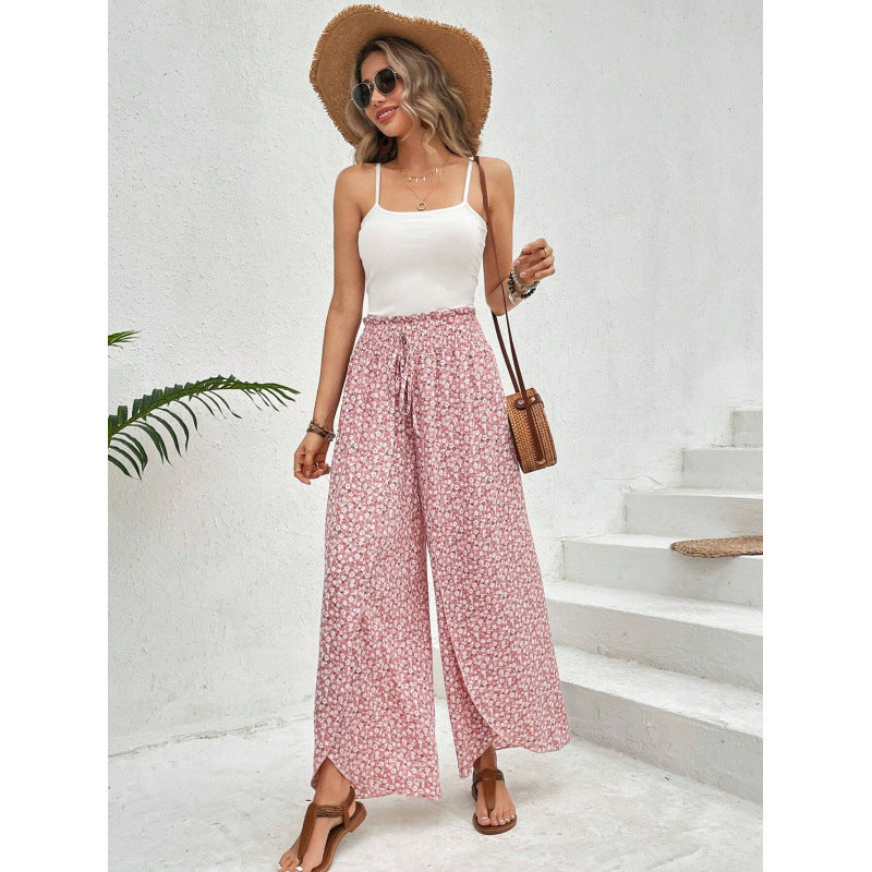 New Fashion All-match Floral Wide-leg Pants