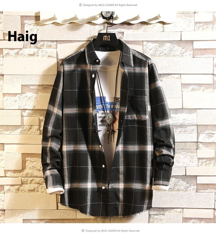 Men's Casual Plaid Shirt Korean Style