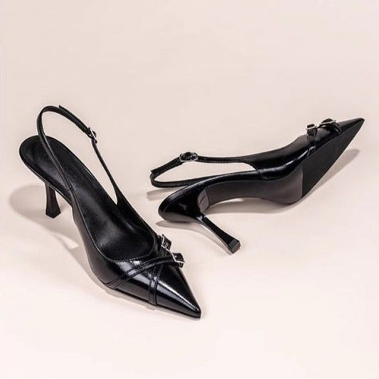 Black Ladies Stiletto Heel Pointed Toe Toe Cap Pumps