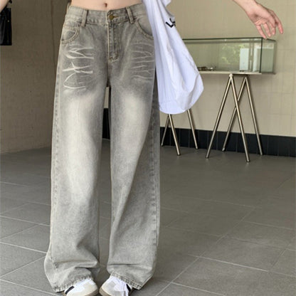 Women's Idle Style Summer-style Retro Drooping Straight Wide-leg Jeans