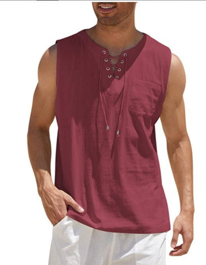 Summer Tank Vest Men Shirt Collar Tie Short Sleeve T-Shirt