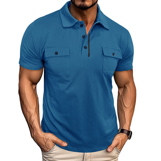 Lapel Short Sleeve Outdoor Pocket Polo Shirt T-shirt Men Clothing