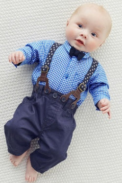 European and American boys gentleman suit, children's plaid shirt bib suit