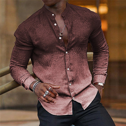 Gradient Men's Casual Long Sleeve Stand Collar Shirt