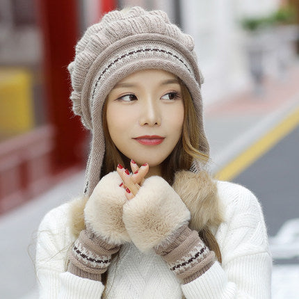 Cozy Knit Fleece-Feel Beanie With Ear Flaps & Pompom Warm Winter Hat For Women Perfect For Skiing & Outdoor Activities