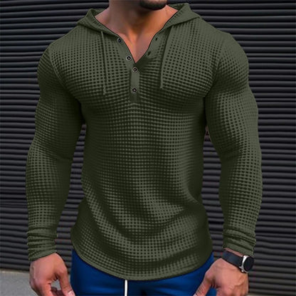 Men's Pullover Casual Long Sleeve T-shirt Waffler Slim Tops Sweat-shirt Solid Color Comfortable Mens Outdoor Streetwear S-3XL