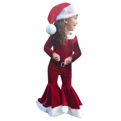 Winter Christmas Long-sleeved Shirt Bell Bottoms Hat Three-piece Children's Clothing