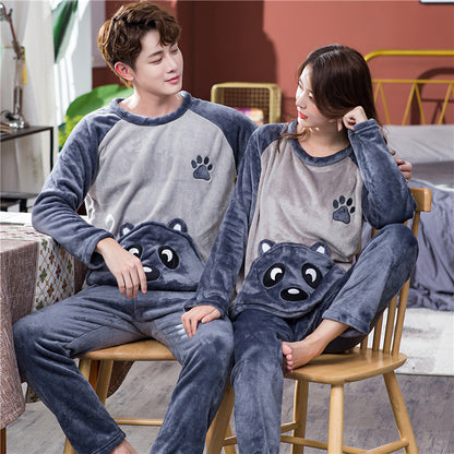 Female Spring, Autumn, Winter Coral Plush Couple Nightwear