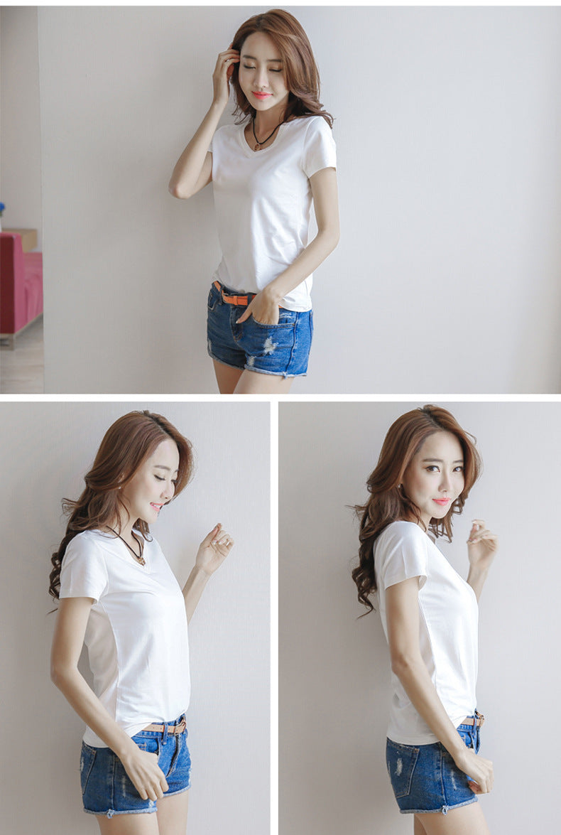 Korean Women's Summer New Style Short-sleeved T-shirt Round Neck Top