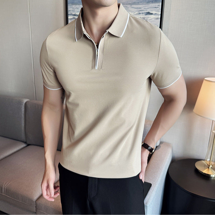 5a Antibacterial Men's Polo Shirt Short Sleeve Zipper And Lapel T-shirt