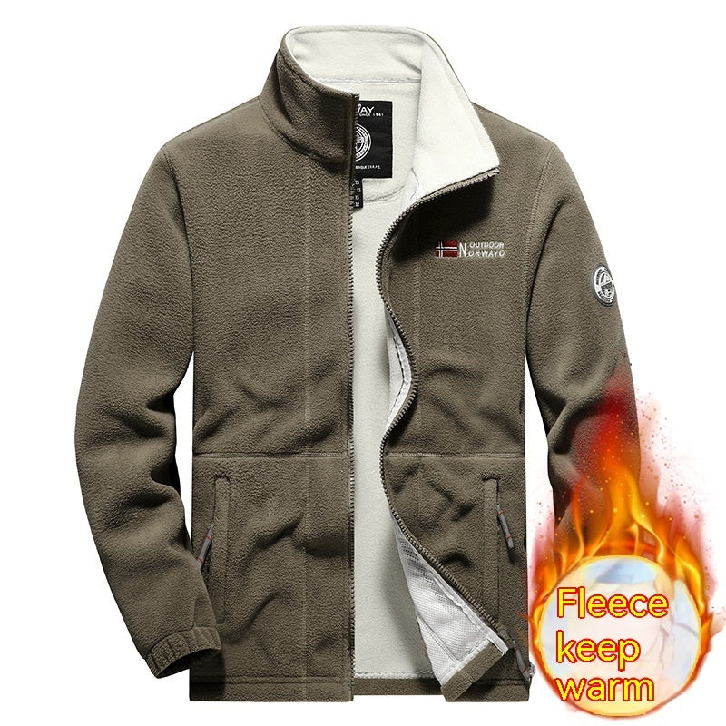 Men's Fashion Double Polar Warm Stand Collar Fleece Jacket