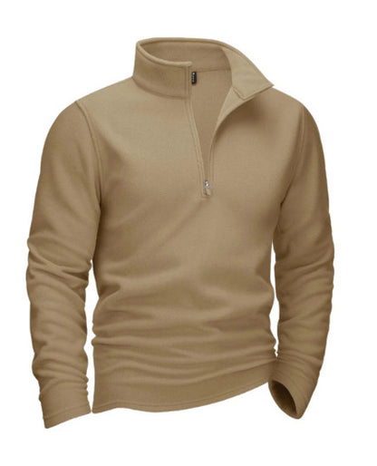 Zipped Stand Collar Fleece Men's Warm Sweater