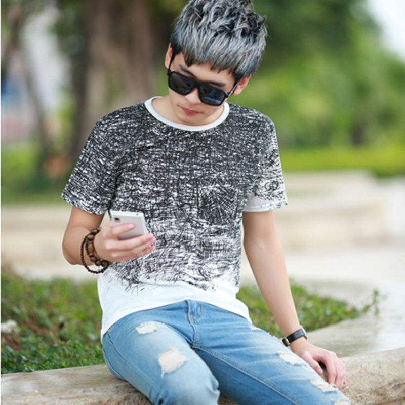 Bottoming shirt short sleeve youth casual doodle short T-shirt