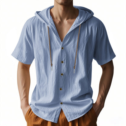 Loose Hooded Short-sleeved Shirt For Men