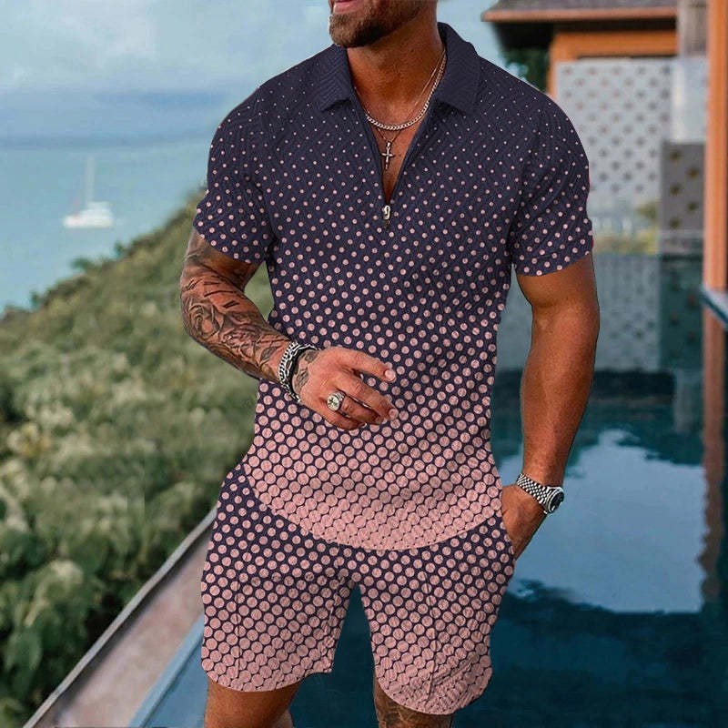 Fashion Casual Zipper Short Sleeve Suit