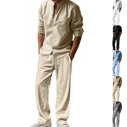 Casual Breathable Long Sleeves Trousers Shirt Beach Suit