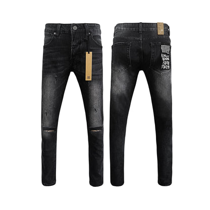 Straight Ripped Stretch American High Street Casual Men's Jeans