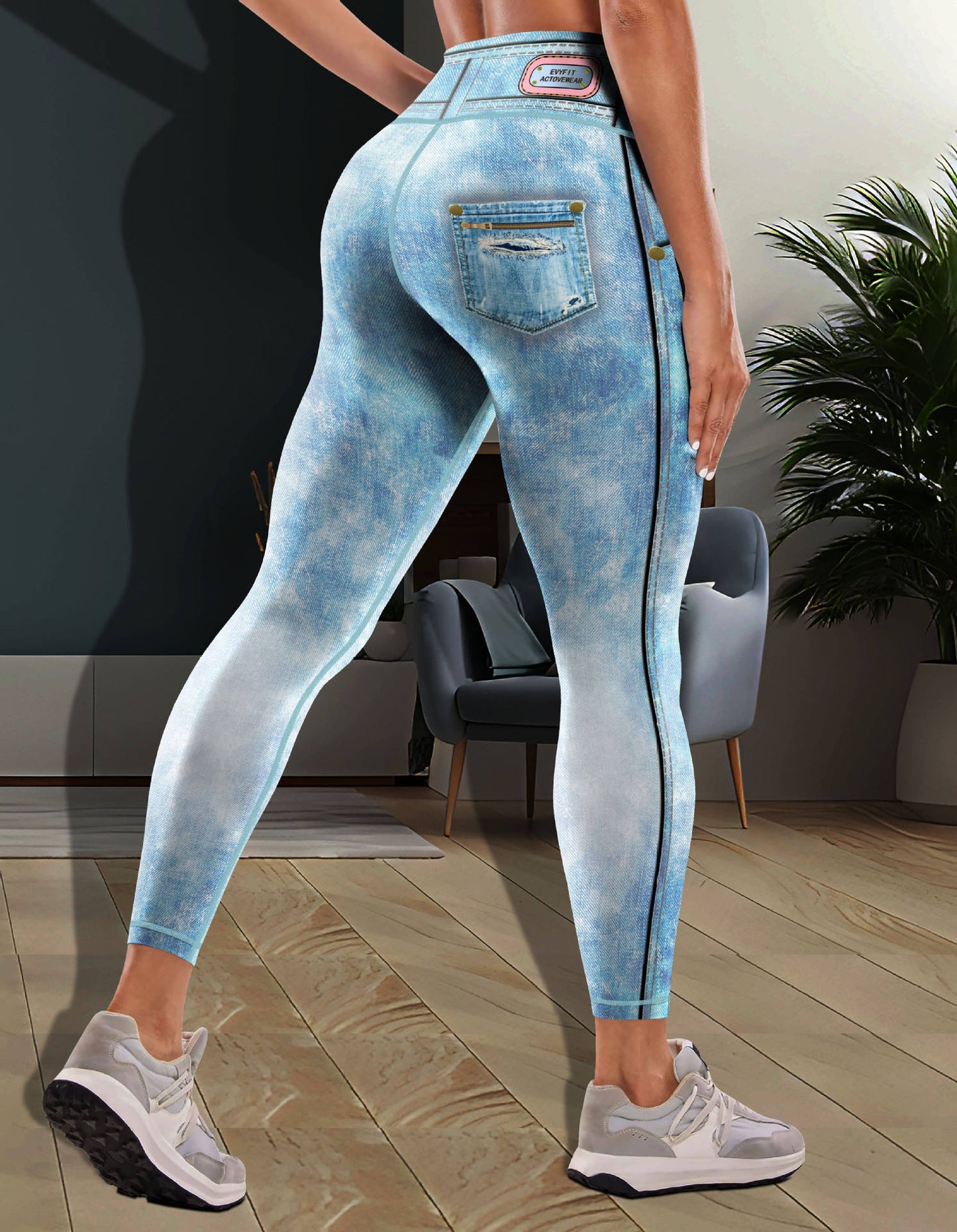 Fashion New Denim Print Yoga Pants Women